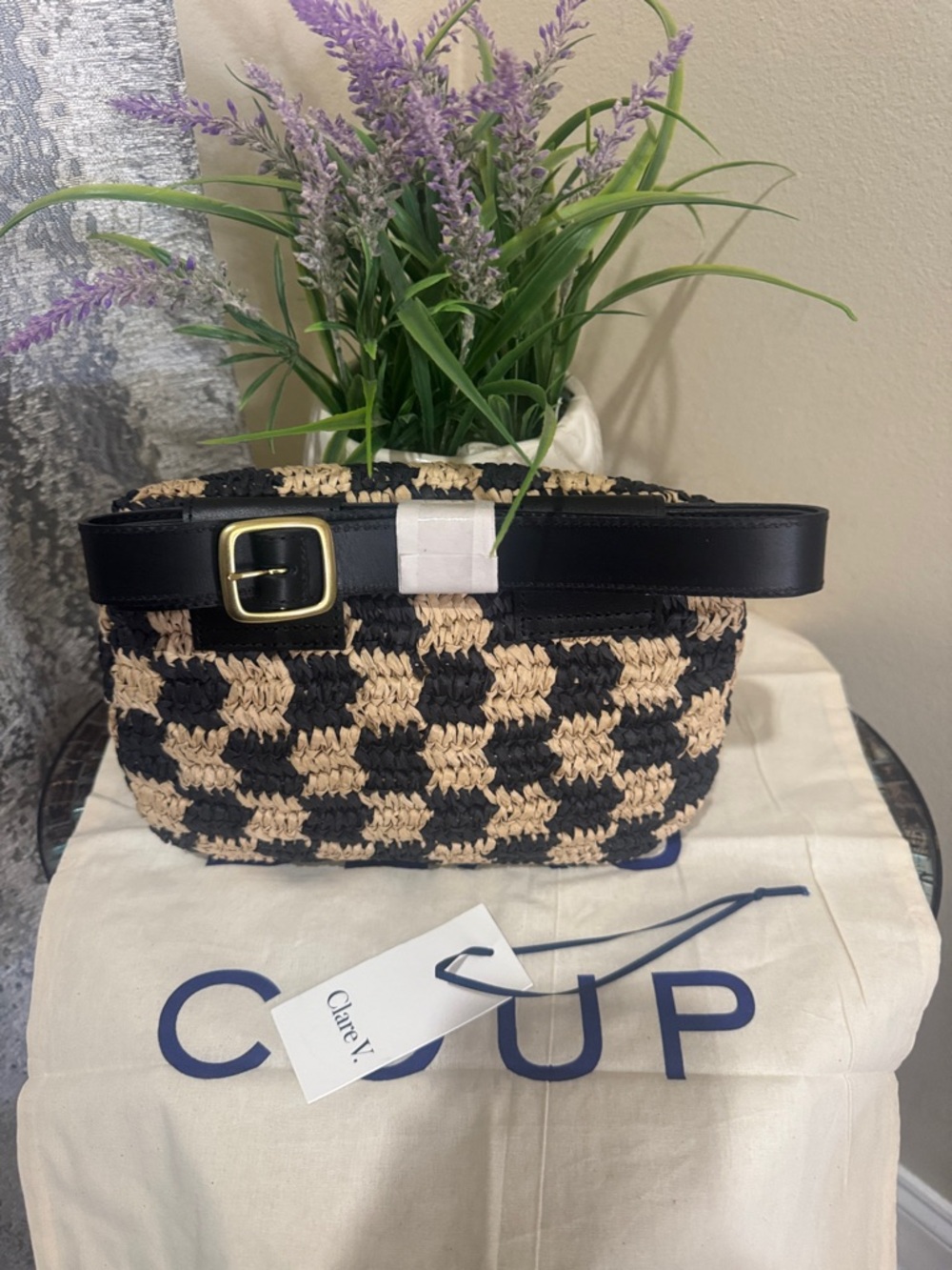 Clare V Checkerboard Woven Raffia Belt Bag - Picture 9 of 13